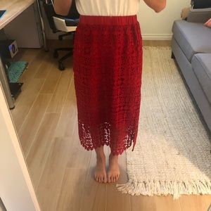 Red lace midi skit